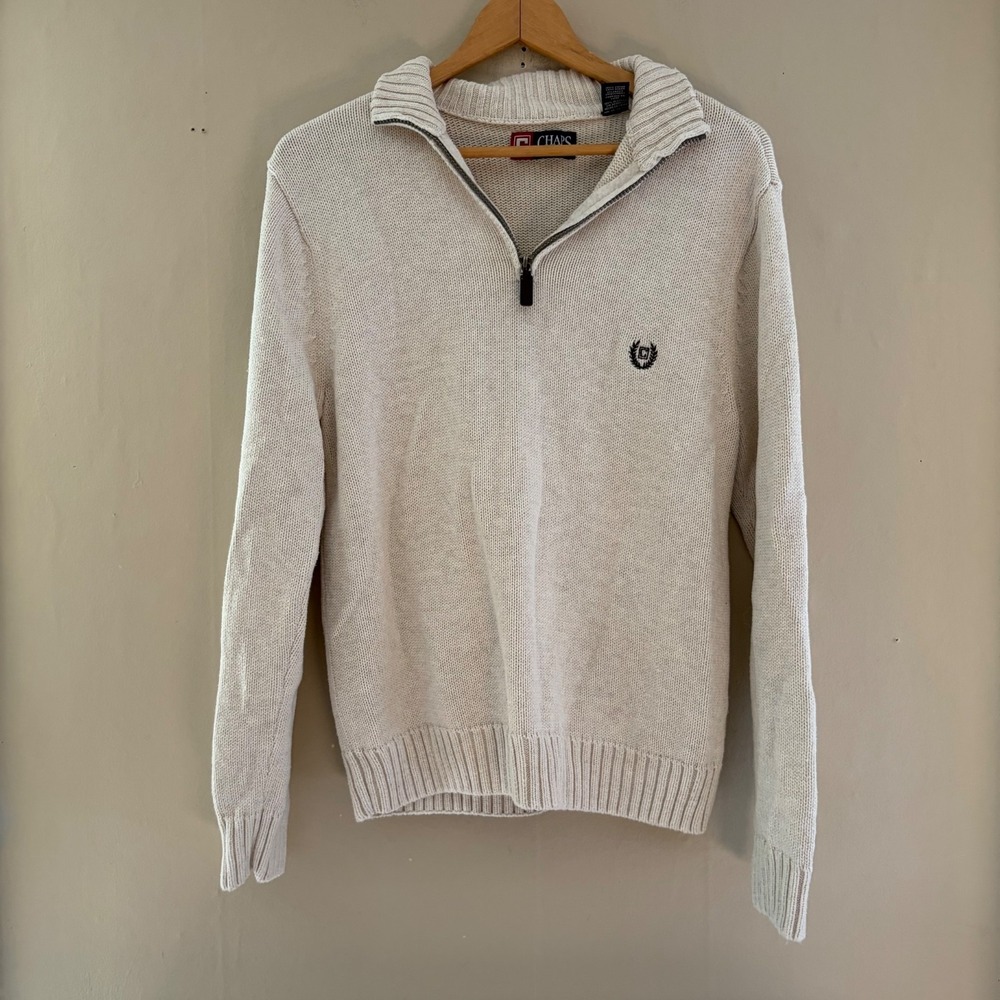 Womens Pullover Knit 1/4 Zip Sweater Size M Ivory Academia Preppy Old Money Mock